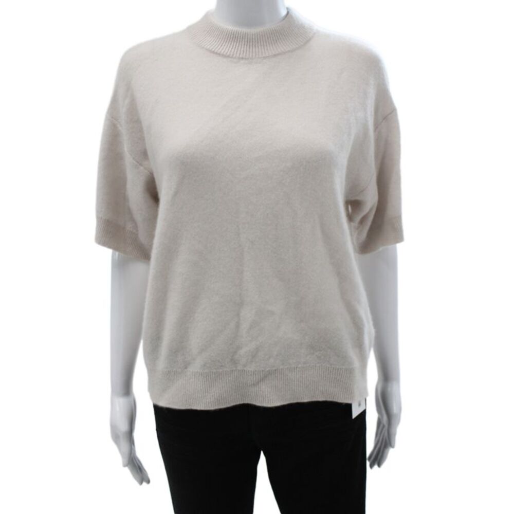 Club Monaco Womens 100% Cashmere Mock Neck Pullover Short Sleeve Beige Size S